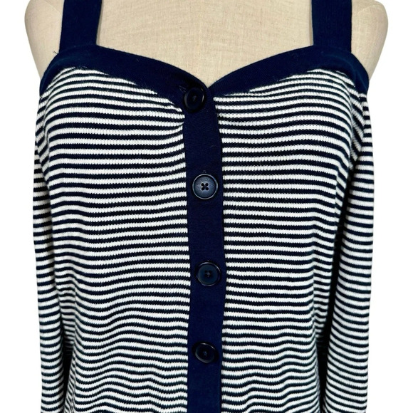 Anthropologie Krissy Striped Cold Shoulder Cardigan Navy - Picture 4 of 8